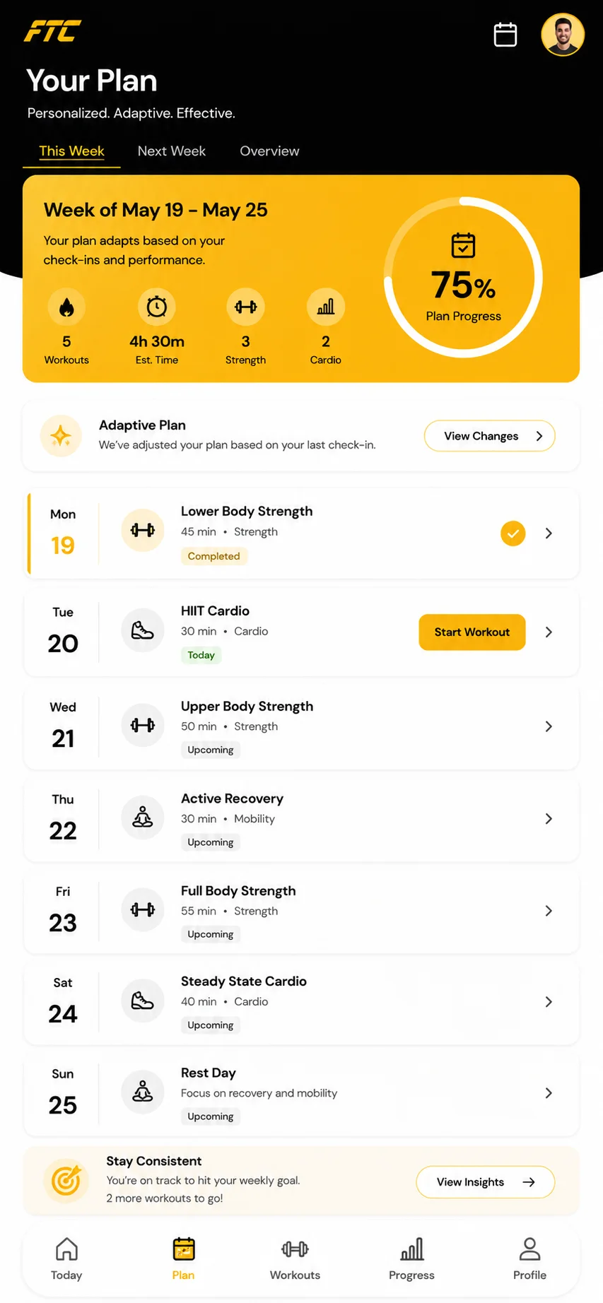 Fitness App Weekly Plan Mockup